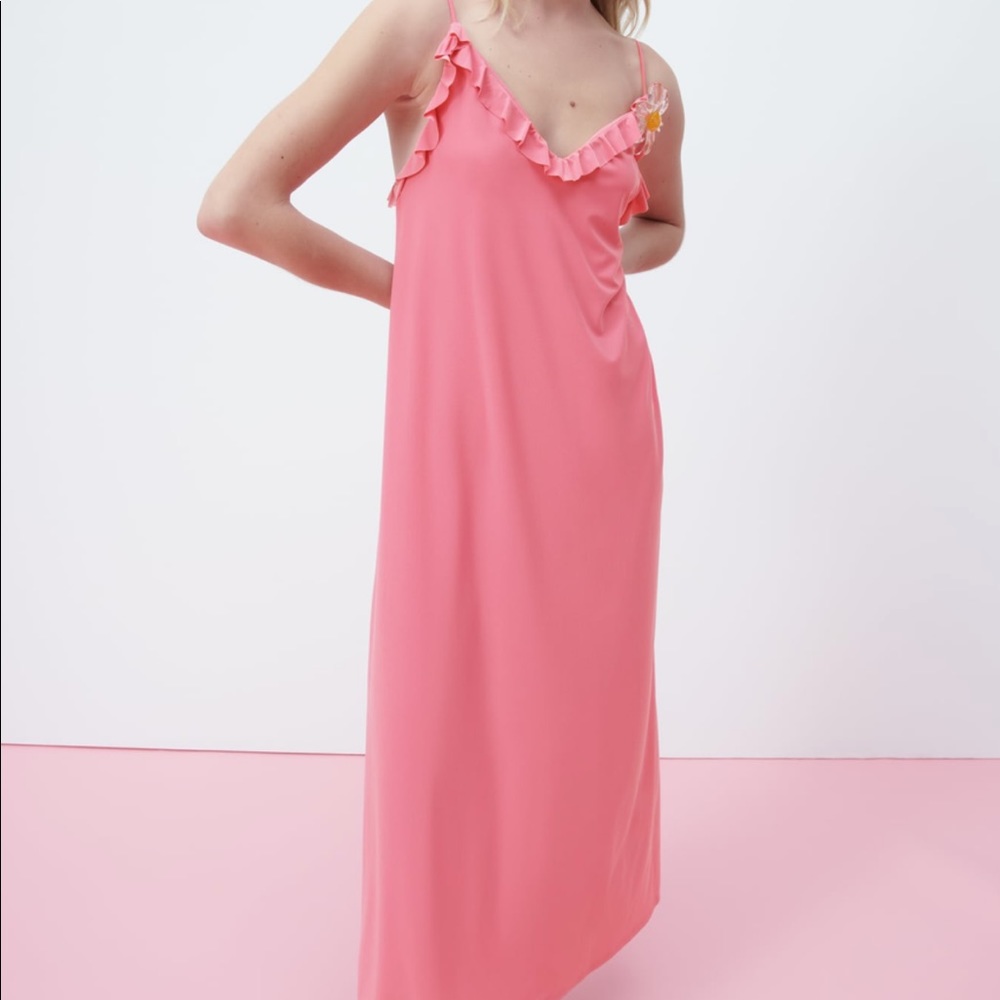Zara Pink Embellished Asymmetrical Midi Dress